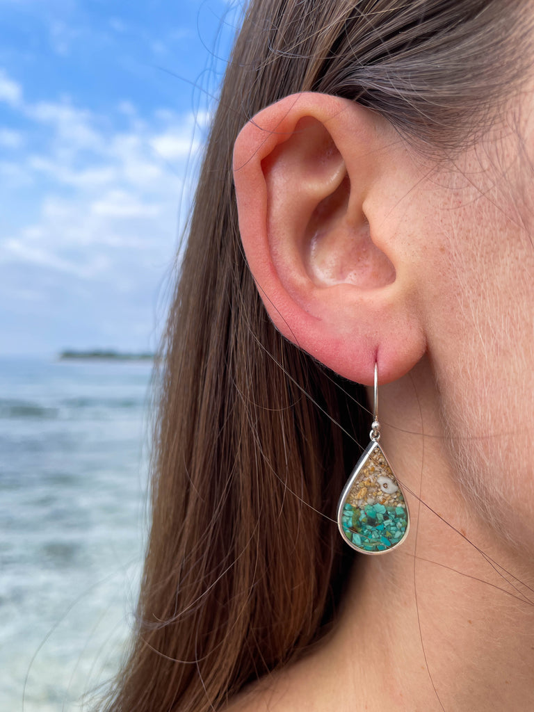 I Miss Bali Sand Jewellery, Sanur Large Earrings on model, Handmade in Bali